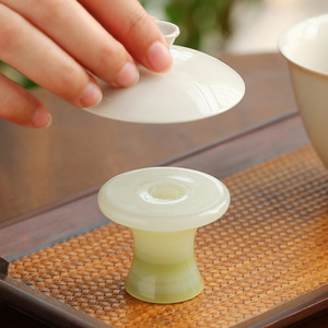 Support de couvercle cylindrique en pierre d'inspiration zen, base d'encens, accessoire créatif pour cérémonie du thé, origine Dehua - Product Image 1