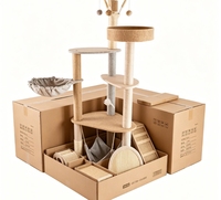 Arbre à chat multi-niveaux avec poteaux en sisal et hamac pour chats d'intérieur, vente en gros, OEM, logo personnalisé, marque privée, fournisseur pour animaux de compagnie, commande en gros, MOQ