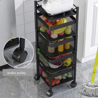 Chariot Desserte Utilitaire Pivotant en Métal 2/3/4/5 Niveaux avec Roues, Étagère de Rangement Organisateur de Cuisine en Gros