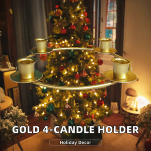 Hs Husnain Crafts Christmas Brass 4-<b>Candlestick</b> Durable Handmade Embossing Printed <b>Candlestick</b> Holder Home Decor - Product Image 2