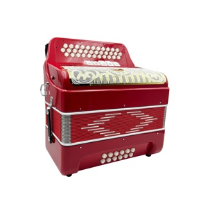 SEASOUND OEM JB3412D Accordéon Diatonique Professionnel Rouge en Celluloïd 34 Boutons 12 Basses 5 Registres Grille Blanche Dorée Portable - Product Image 4