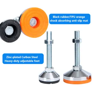 M8 Factory Price Carbon Steel Heavy Duty Adjustable Leveling Feet Screwfix Machine Leveling Feet With Rubber Tpu Base Dia 40mm