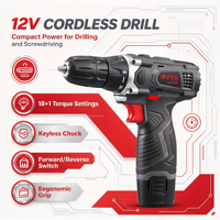 Perceuse sans fil 12V à vitesse variable avec batterie au lithium, outil de construction professionnel, personnalisable OEM