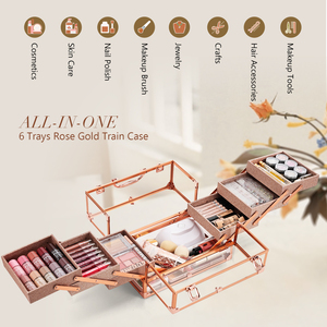 Acrylic <b>Makeup</b> Case with 6 Trays Portable Cosmetics Display Cases Transparent <b>Makeup</b> Artists Train Case Toiletry Organizer <b>Box</b> - Product Image 2