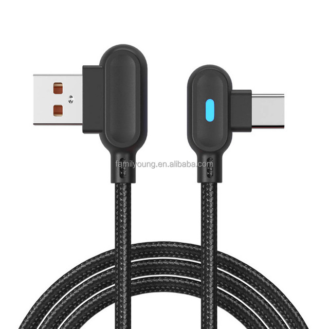 1M Braided 90 Degree Right Angle Micro USB Type C Fast Charging Cable Data Cable With Indicator Light for Mobile Phone Tablet PC