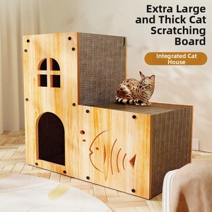 二階建て猫用ベッド＆爪とぎボード、耐摩耗性段ボール製、シンプルスタイル猫用家具、OEM供給業者 - Product Image 2