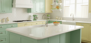 Vietnam Quartz Jade <b>Light</b> Yellow Big Slab Modern Kitchen Bathroom <b>Vanity</b> Top & Hospital Countertop with 3D Model Design - Product Image 5