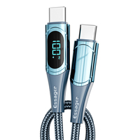 ESSAGER kabel pengisi daya Digital, tampilan Digital 100W Tipe C 5A PD USB C ke USB C