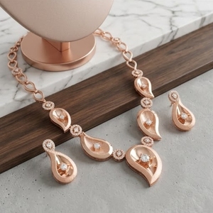 Conjunto de Collar y Pendientes Zyvory de Plata 925 con Diseño de Hoja de Oro Rosa Italiano, Joyería de Cristal para Regalo de Aniversario - Product Image 4