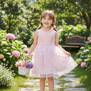Vestido Estilo Coreano OZKIZ para Niñas con Diseño de Corazón, Moda de Verano para 2-6 Años, Lentejuelas, Poliéster, Chifón, Venta al Por Mayor - Product Image 3