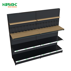 Single Side White Wall Shelving Supermarket Wall Display <b>Rack</b> With Wooden Storage Cabinet Adjustable Price Tag <b>Shelves</b> - Product Image 3