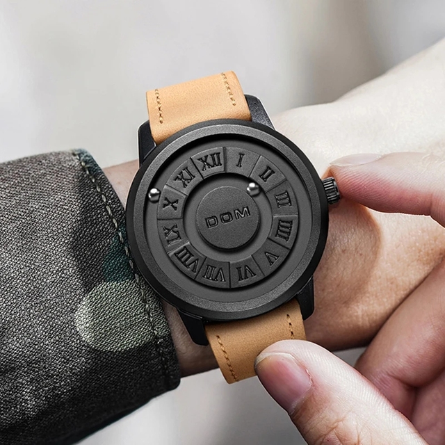 DOM Men's Watch Trend Concept Personality Wristwatch Creative Scrolling Pointer Magnetic Force Fashion Watch for Men Waterproof