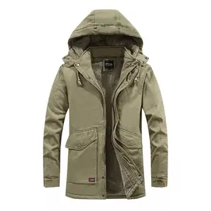 Hot Sale Winter New Mens Fleece Lined Long Sleeve Oversized Outwear Warm Green quilted Jackets With Hoodie