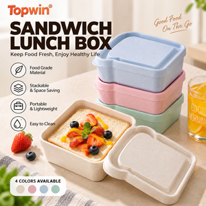 Food Grade Sandwich <b>Lunch</b> <b>Box</b> Portable Square Meal Container <b>Stackable</b> Lightweight Easy Clean for Office School - Product Image 1