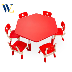 Bán Buôn Bằng Gỗ Hình Lục Giác Trẻ Em Có Thể Điều Chỉnh Chiều Cao Nghiên Cứu Bàn Ghế Đặt Mẫu Giáo Đồ Nội Thất Trường Mầm Non Bảng Với Ghế - Product Image 2