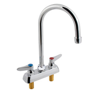 Robinet mélangeur de cuisine à double poignée au design industriel contemporain, 2 trous, pour usage hôtelier, finition laiton chromé, cartouche céramique - Product Image 1