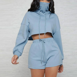 OEM di alta qualità Logo personalizzato Puff stampa vuoto ritagliato 80 cotone 20 poliestere felpa con cappuccio con viso mascherato 2 pezzi pantaloncini donna Set - Product Image 1