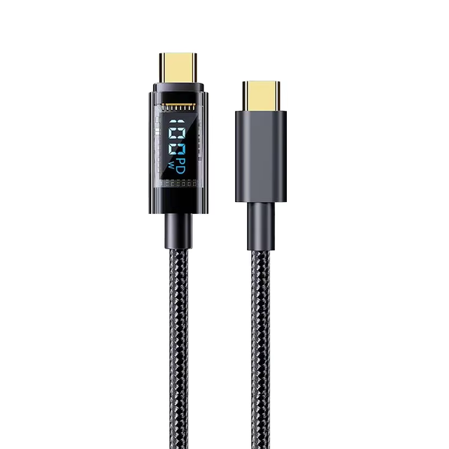 Hot Selling Digital PD240W 100W 27W 6A USB C to USB C Cable LED Display 1m 2m Braided Type C Lanyard Data Cables