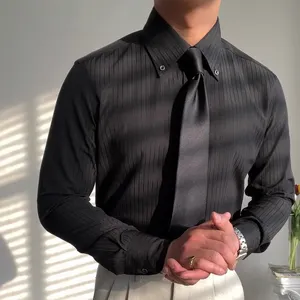 Spring Italian long pointed neck striped shirt for men Leisure business cotton shirt for men Men's wide neck retro suit shirt