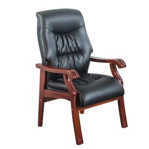 Ergonomic Conference <b>Chair</b> Solid Wood Walnut Color Black Suede No Armrests Durable for Office <b>Study</b> Room Commercial Space - Product Image 4
