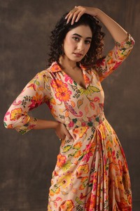Robe drapée à imprimé floral, robe maxi élégante indo-occidentale, tenue de créateur, tenue chic, style ethnique contemporain - Product Image 4