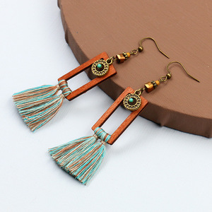 Bohemian Wooden Tassel <b>Drop</b> Earrings Antique <b>Bronze</b> Plated For Women Party Fashion Jewelry - Product Image 4