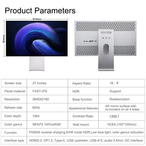 27 "ไฟอลูมิเนียมอัลลอยด์สีฟ้าต่ำ IPS สีดำหน้าจอ FHD 3840x2160 4K 60Hz สำหรับสำนักงานการวาดภาพการออกแบบการแก้ไขจอ PC - Product Image 6