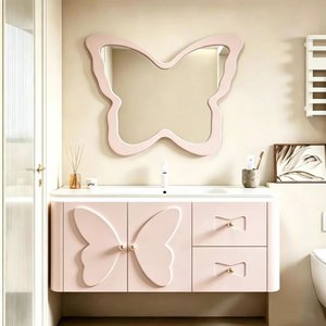 Pink French-style ceramic integrated <b>bathroom</b> sink smart butterfly mirror wall-mounted <b>bathroom</b> <b>vanity</b> - Product Image 1