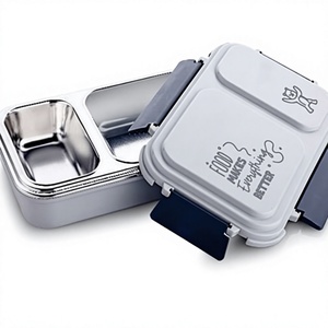 Boîte à lunch en acier inoxydable à 2 compartiments, rectangulaire, avec couvercle en plastique portable, design détachable, anti-fuite, conteneur alimentaire pour enfants - Product Image 1