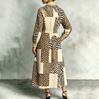 Robes longues décontractées à taille haute, manches longues boutonnées, couleur contrastante, élastiques, imprimé léopard, poches, imprimé zèbre, col à revers, style maxi