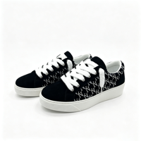 Baskets décontractées pour femmes à imprimé monogramme noir et blanc, lacets moelleux, bout rond, à lacets, plateforme