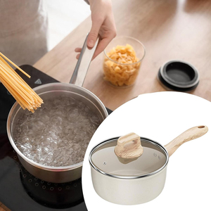 Casserole de haute qualité avec couvercle en verre, revêtement antiadhésif en céramique, compatible lave-vaisselle, poignées souples en bois, compatible gaz et induction, faitout, casserole à lait - Product Image 4