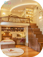 Lit superposé double en bois massif pour enfants et adultes avec escalier et rangement, design à deux étages pour appartements individuels avec bureau