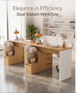 Modern Wooden Double Manicure <b>Table</b> Marble Top 2 Person <b>Nail</b> Desk Professional Beauty Salon Tech Workstation Furniture - Product Image 3