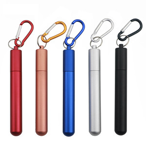 <span class=keywords><strong>Paille</strong></span> télescopique pliable en acier inoxydable à fond <span class=keywords><strong>rond</strong></span> avec étui pliable, porte-clés, logo laser personnalisé - Product Image 3