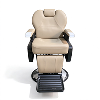 Fauteuil de barbier robuste avec système hydraulique inclinable, en cuir PU beige, pour salon de coiffure masculin, avec repose-pieds