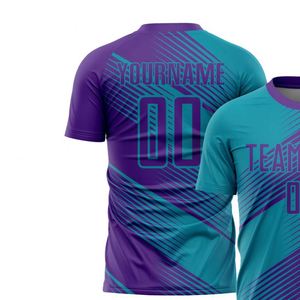 Camiseta de Fútbol de Manga Corta Color Azul Turquesa, Diseño Diagonal Dinámico, Transpirable, de Secado Rápido, Uniforme Deportivo para Entrenamiento y Partido - Product Image 3