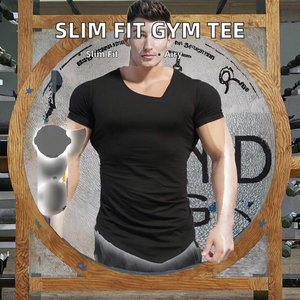 Camiseta de Algodón para Hombre, Transpirable, Corte Ajustado, para Gimnasio, Fitness, Running, con Estampado Personalizado, Cuello Redondo, Manga Corta, Lisa, Negra, Blanca, Estilo Casual - Product Image 2