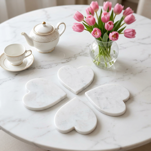 Giftable White Marble Heart <b>Coaster</b> Set Natural Stone Heat Resistant <b>Drink</b> <b>Coasters</b> for Coffee Tea Elegant Home Decor - Product Image 1