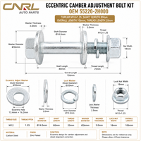 Kit de boulons d'ajustement de la suspension excentrique OEM 55220-2H000 |   Boulon d'alignement de suspension avec grandes rondelles et écrou de blocage