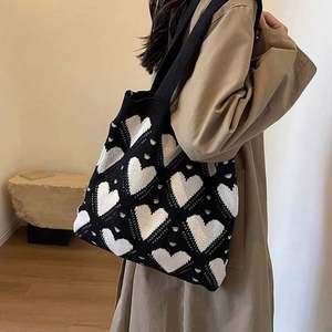 Bolso Tote de Ganchillo 2024, Bolso de Hombro con Lindo Patrón de Corazón, Bolso Tejido a Mano - Product Image 4