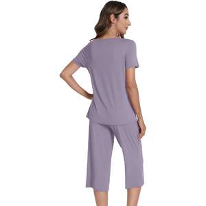 Conjunto de Pijamas de Manga Corta para Mujer, de Alta Calidad, Suaves y Frescos, con Pantalones Capri, Viscosa de Bambú, Tallas S-XXL - Product Image 4