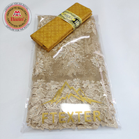 Tissu Bazin Riche Personnalisé de Qualité Supérieure avec Ensemble de Perles et Dentelle Brodé pour Robe de Mariage Nigériane Boubou