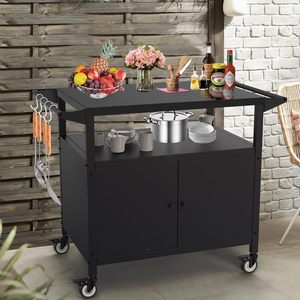 Movable Durable Multi-Function Outdoor Kitchen <b>Island</b> with 403 Stainless Steel Top BBQ Prep <b>Table</b> Storage Cart for Backyard BBQ - Product Image 1