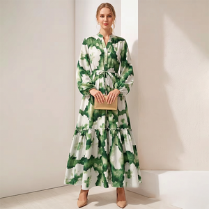 Abito Lungo da Donna Personalizzato OEM ODM con Maniche a Lanterna, Stampa Floreale, Scollo a V, Maniche Lunghe, <span class=keywords><strong>Stile</strong></span> Casual Elegante - Product Image 1
