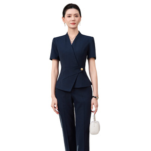 Navy Blue Women's Suit Set Short Sleeve Professional Workwear Business Commute Interview Uniform Polyester Material Summer 2026 - Product Image 5