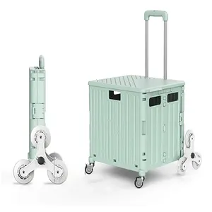 Grosir 6 roda troli belanja plastik lipat mini desain baru portabel plastik dapat dilipat dengan roda