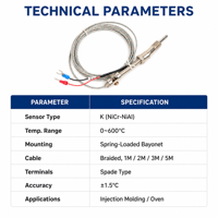 Sonde thermocouple de type K pour machine de moulage par injection, four industriel, sonde à ressort pour la surveillance de la température
