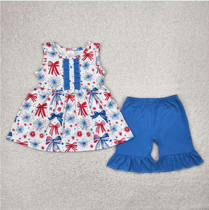 Conjuntos de pantalones cortos con volantes y blusas tipo túnica con lazos del 4 de julio para bebés y niños - Product Image 4