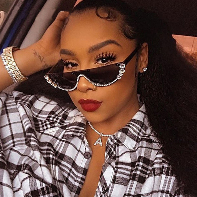 TY5126 Bling Cat Eye Diamond Sunglasses Women Unique Rhinestone Semi-Rimless Sun Glasses Ladies Fashion Half Frame Eyeglasses